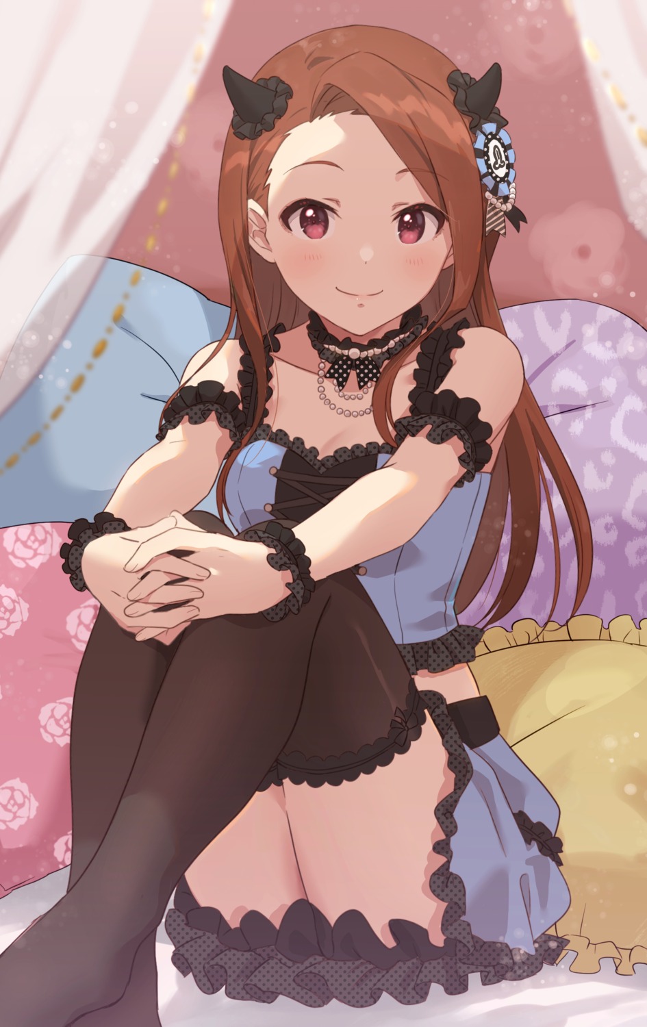 cleavage, emu_(emum), horns, minase_iori, skirt_lift, the_idolm@ster, the_idolm@ster_million_live!, thighhighs