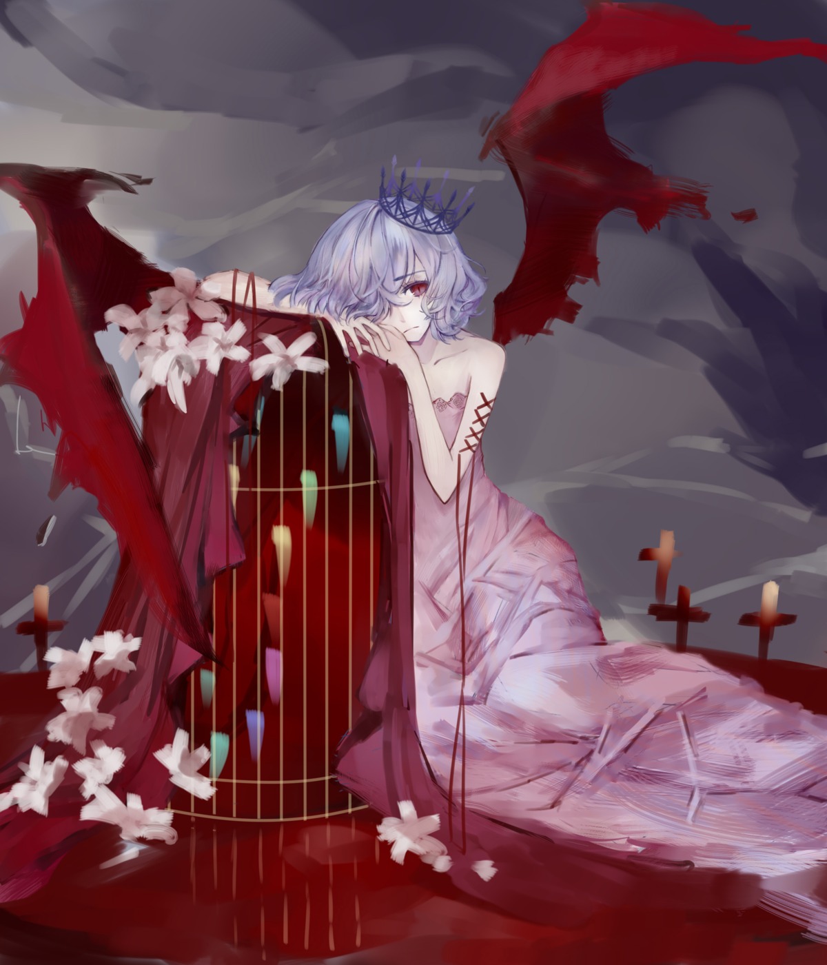 dress, kelou, remilia_scarlet, touhou, wings