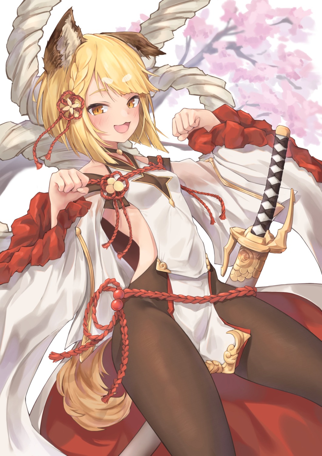 animal_ears, granblue_fantasy, inumimi, miso_(b7669726), no_bra, pantyhose, sword, tail