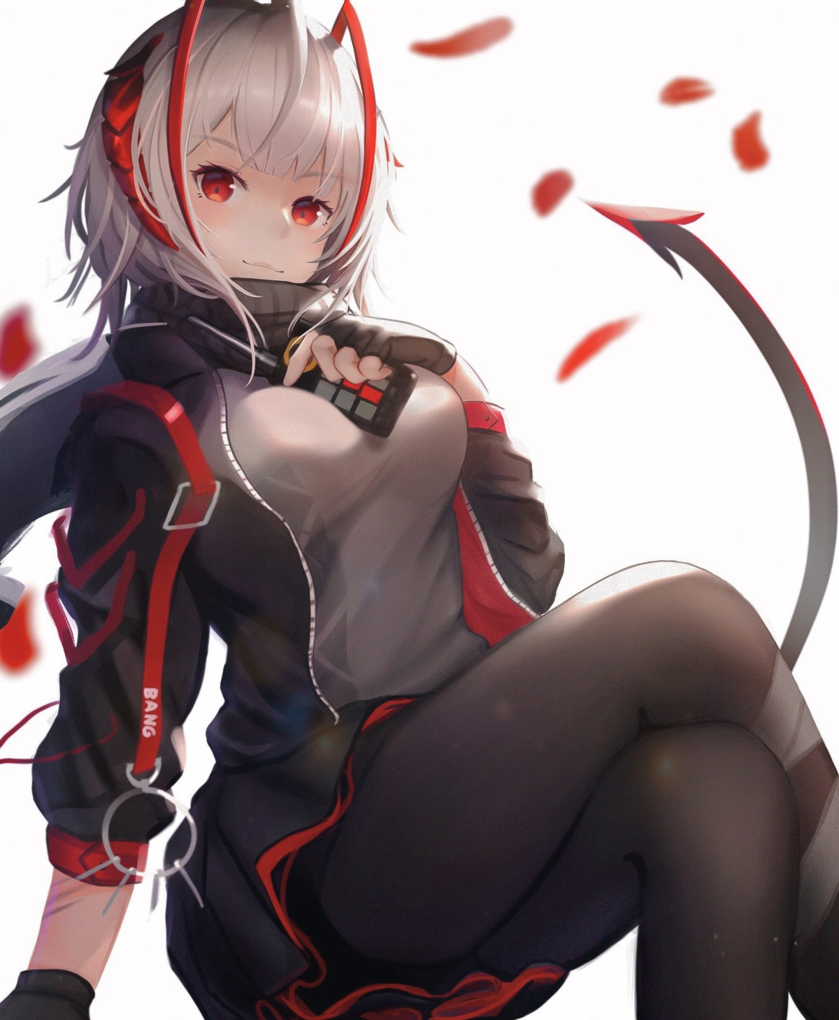 arknights, breast_hold, horns, laozhanshi, pantyhose, tail, w_(arknights)
