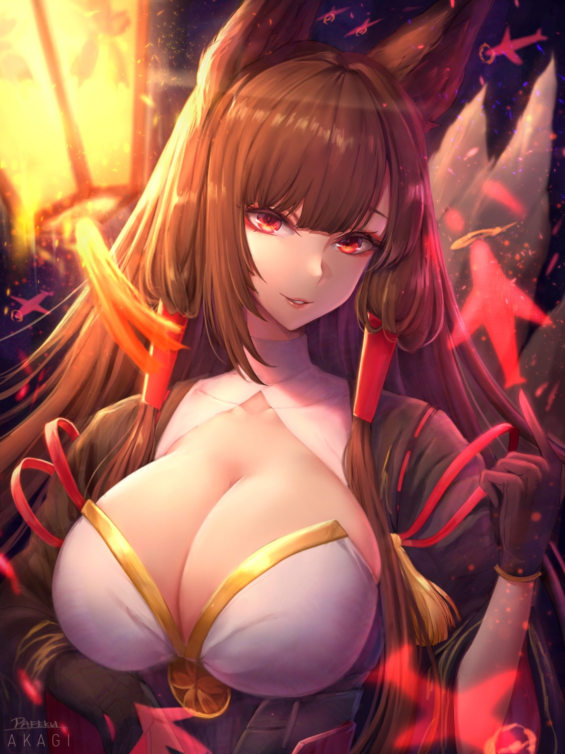 akagi_(azur_lane), animal_ears, azur_lane, japanese_clothes, kitsune, pafekui, tail