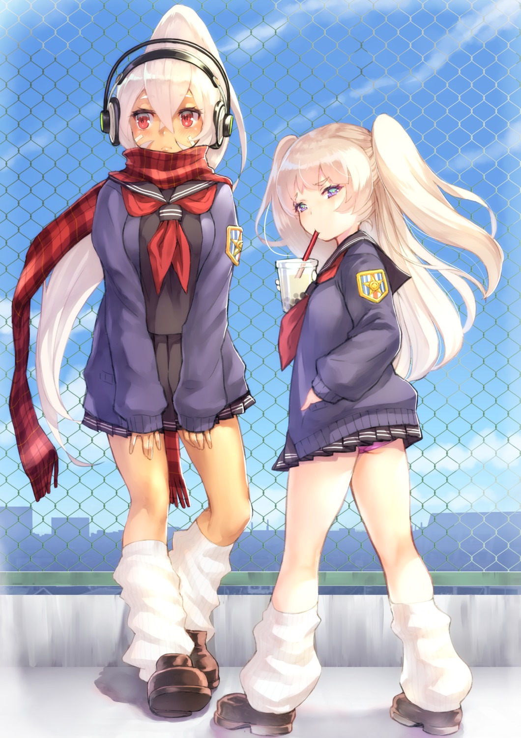 azur_lane, bache_(azur_lane), headphones, minneapolis_(azur_lane), rin2008, seifuku, sweater