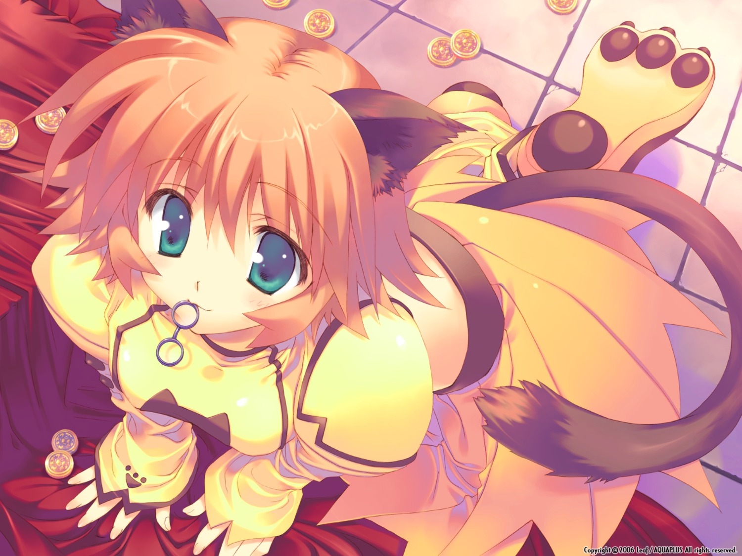 animal_ears, corne_coco_necoco, fullani, leaf, mitsumi_misato, nekomimi, tail, wallpaper