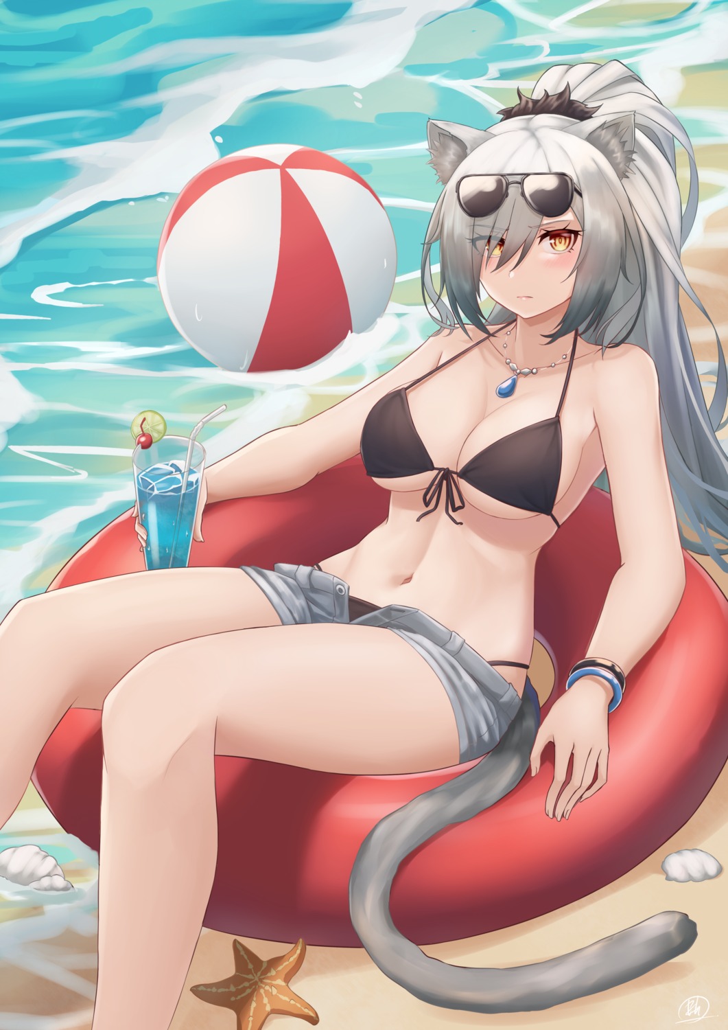after3310, animal_ears, arknights, bikini, megane, schwarz_(arknights), swimsuits, tail