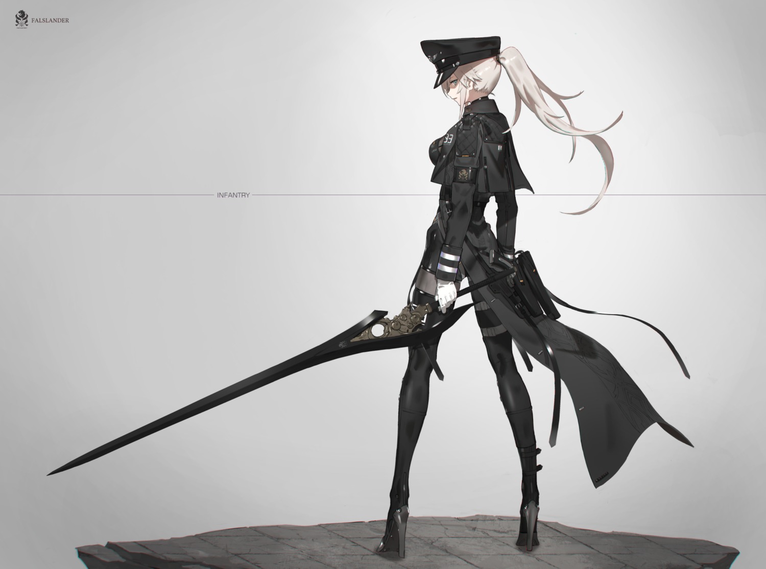 ass, garter, heels, neco, pantyhose, sword, thighhighs, uniform