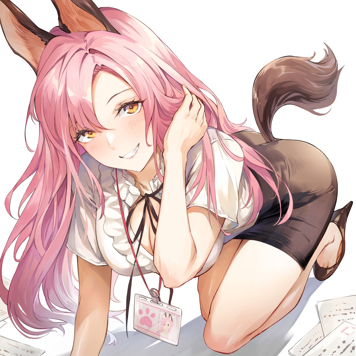 animal_ears, cleavage, heels, nr_noir, tail
