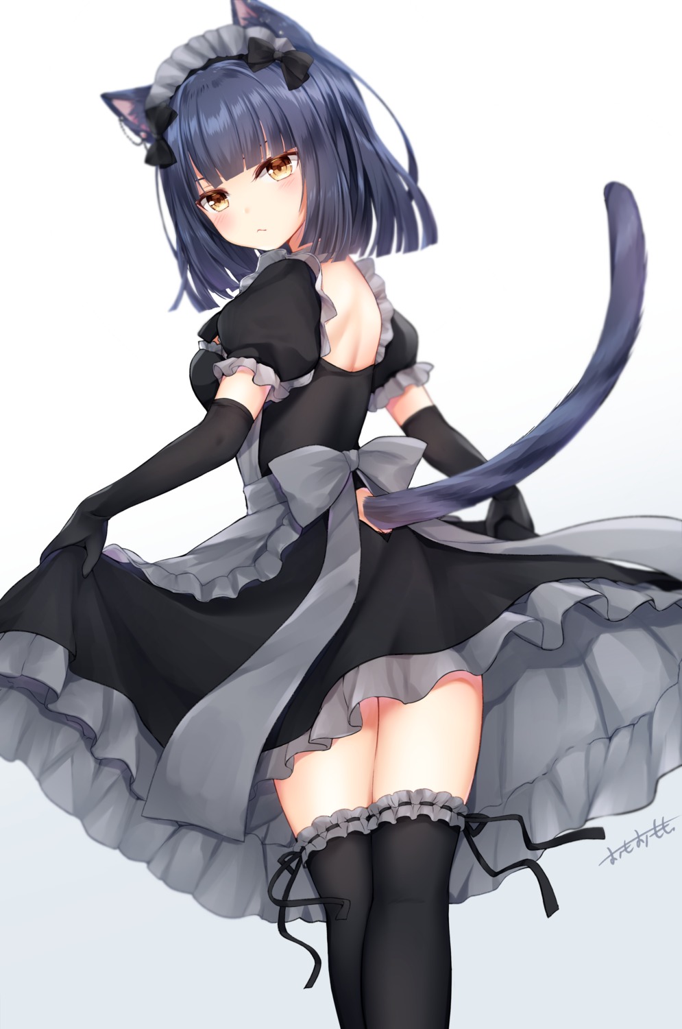 animal_ears, maid, nekomimi, omoomomo, skirt_lift, sword, thighhighs