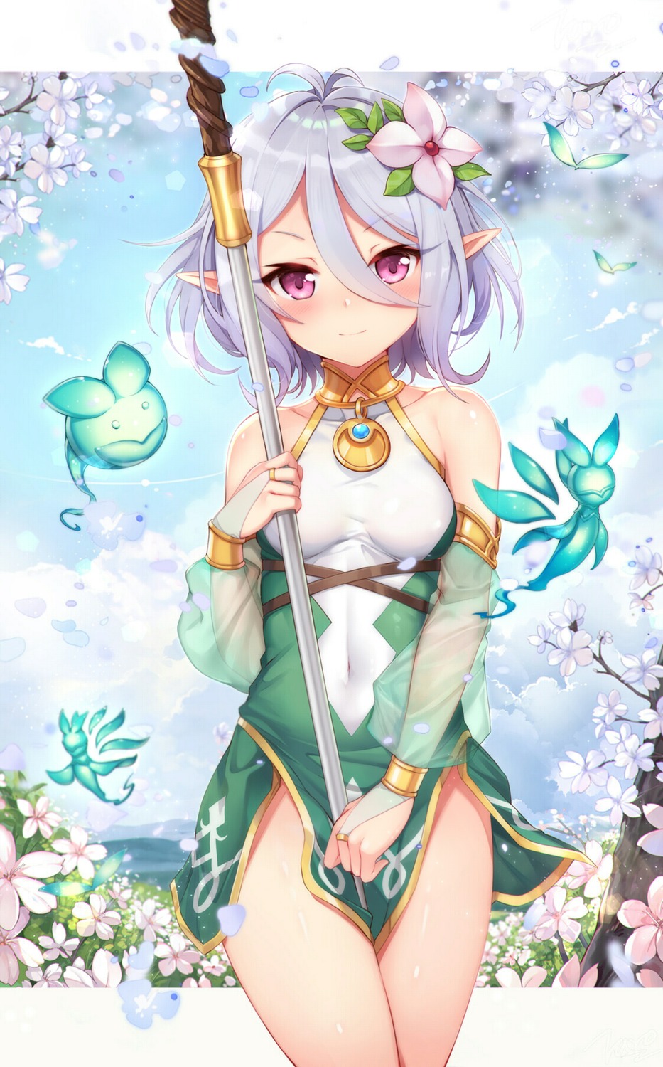 dress, kokkoro, pointy_ears, princess_connect!, princess_connect!_re:dive, see_through, taro_(ultrataro), weapon
