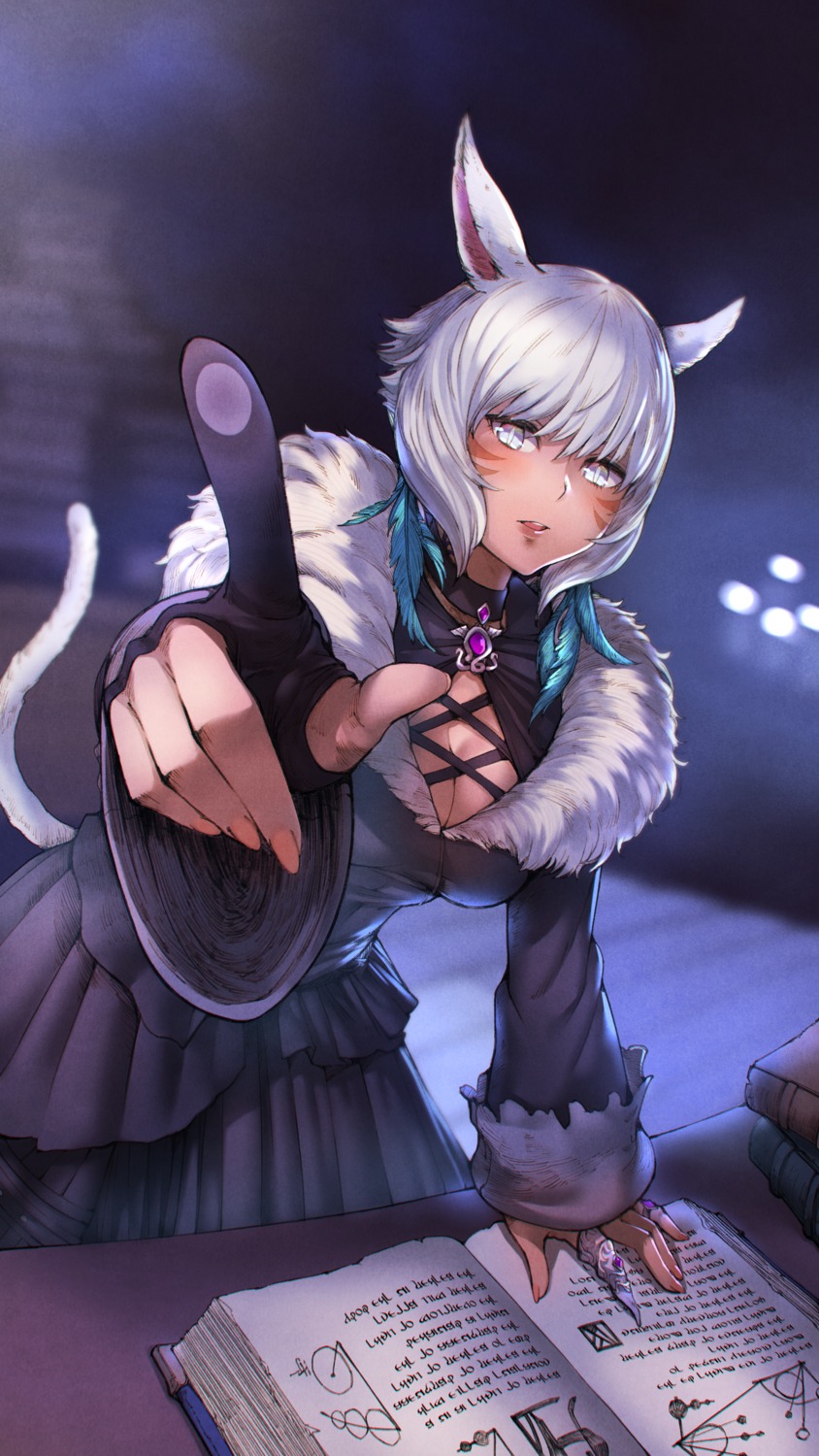 animal_ears, cleavage, final_fantasy, final_fantasy_xiv, hjz_(artemi), miqo'te, tail, y'shtola