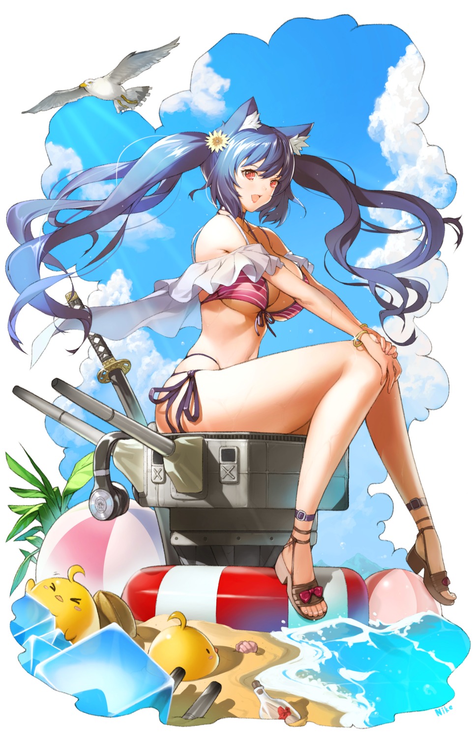 animal_ears, ashigara_(azur_lane), azur_lane, bikini, heels, manjuu_(azur_lane), nekomimi, nike_(nike1060), swimsuits, sword