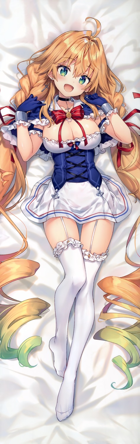 azur_lane, dakimakura, eterna, le_temeraire_(azur_lane), no_bra, riichu, skirt_lift, stockings, thighhighs
