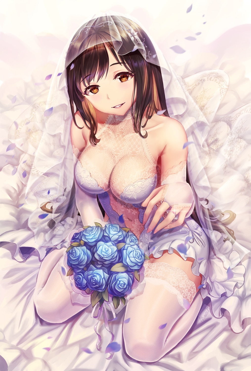 dress, no_bra, see_through, thighhighs, ulquiorra0, wedding_dress