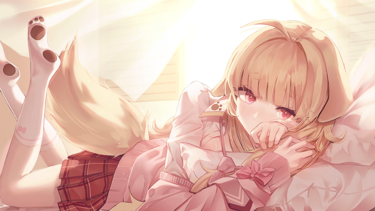 animal_ears, feet, inumimi, kanashi_kumo, open_shirt, seifuku, sweater, tail