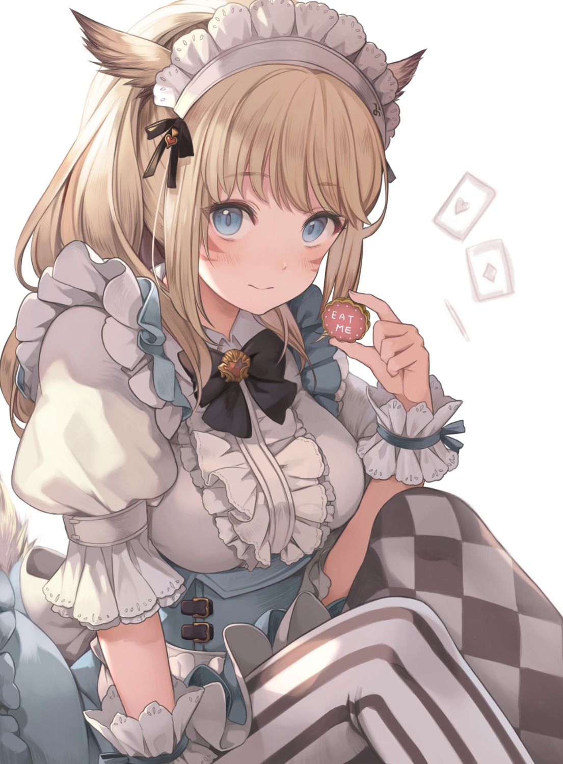 alice, alice_in_wonderland, animal_ears, cosplay, dress, final_fantasy, final_fantasy_xiv, miqo'te, nekomimi, skirt_lift, srm_chi, tail