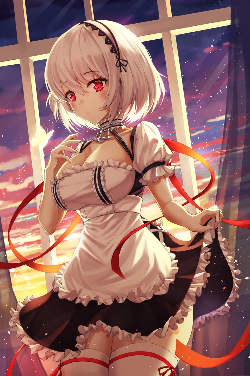 azur_lane, cleavage, hyangu, maid, sirius_(azur_lane), skirt_lift, thighhighs