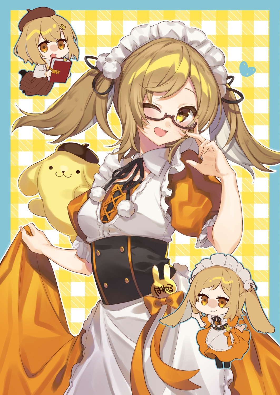 animal_ears, animare, bunny_ears, chibi, citron_82, haneru_inaba, maid, megane