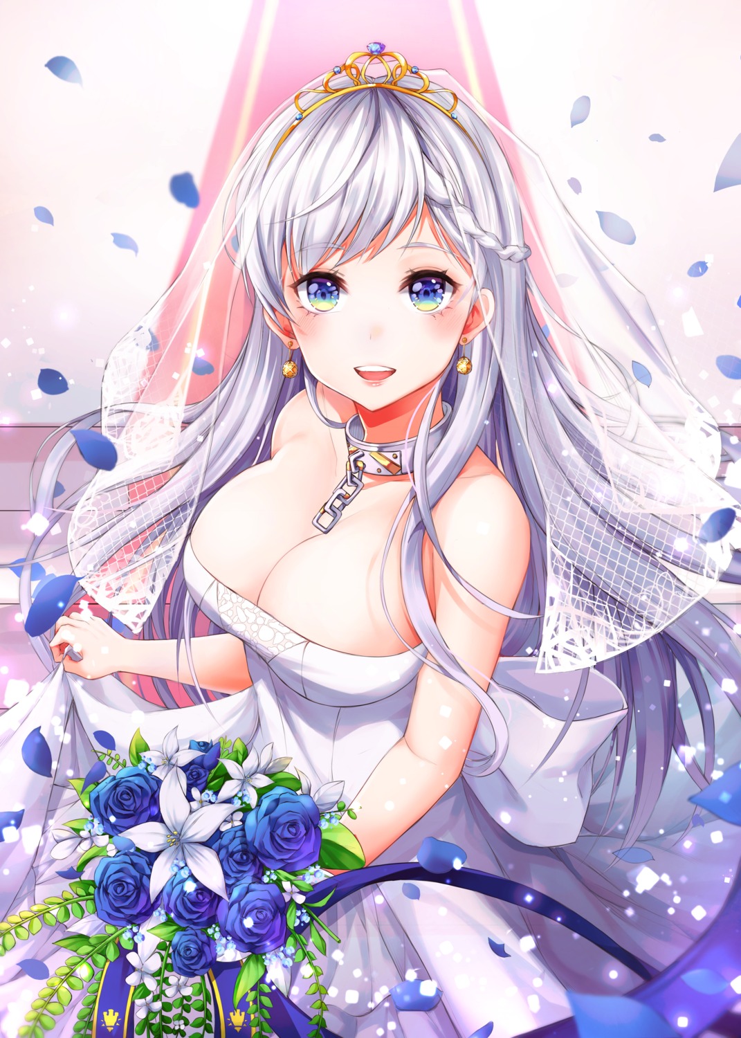 azur_lane, belfast_(azur_lane), dress, hyangu, no_bra, wedding_dress