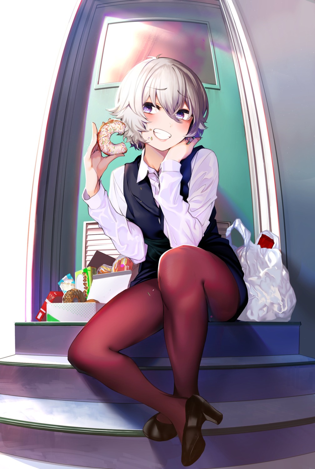 akagi_asahito, business_suit, heels, pantyhose, skirt_lift