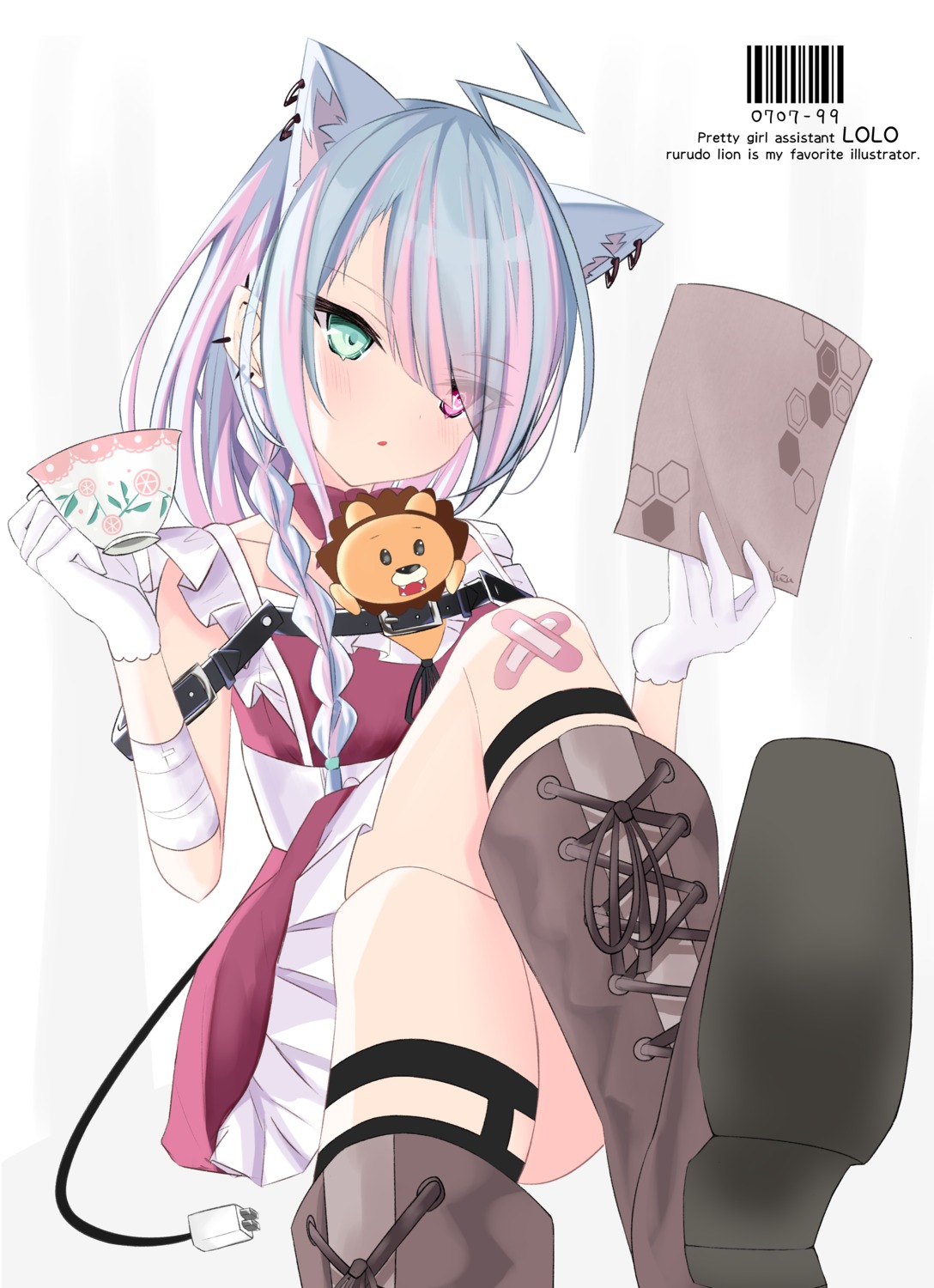 animal_ears, bandages, bandaid, maid, nekomimi, roro-chan, skirt_lift, tail, yuzuno_kaori