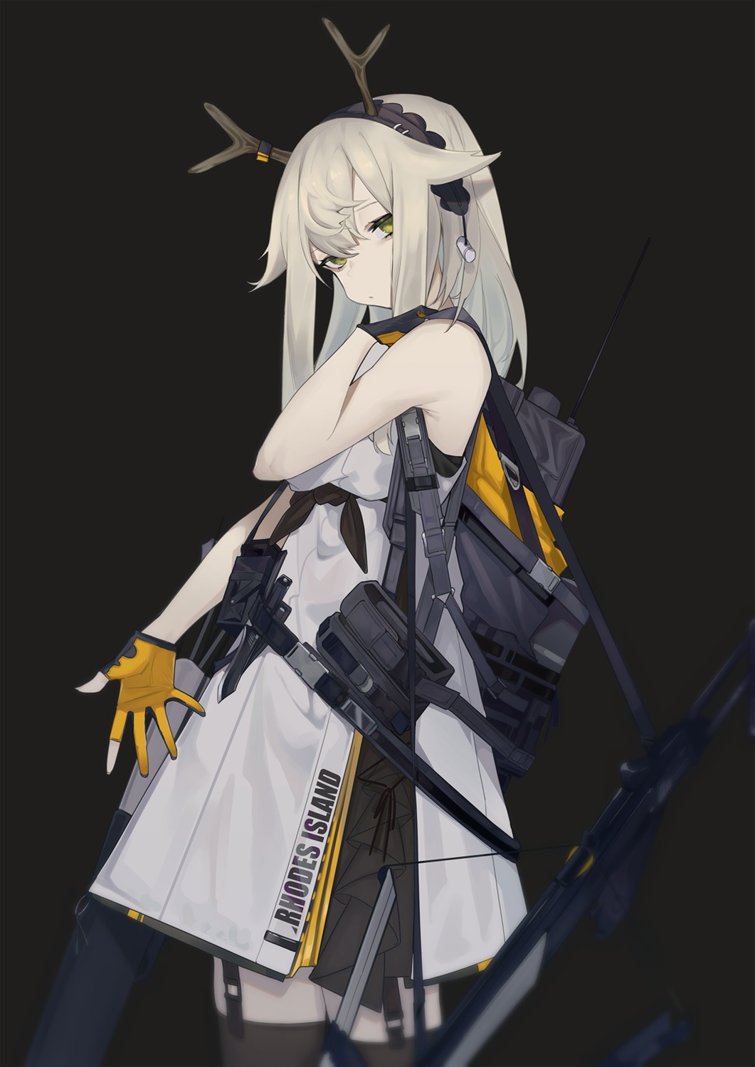arknights, fataaa, firewatch_(arknights), gun, horns, stockings, thighhighs