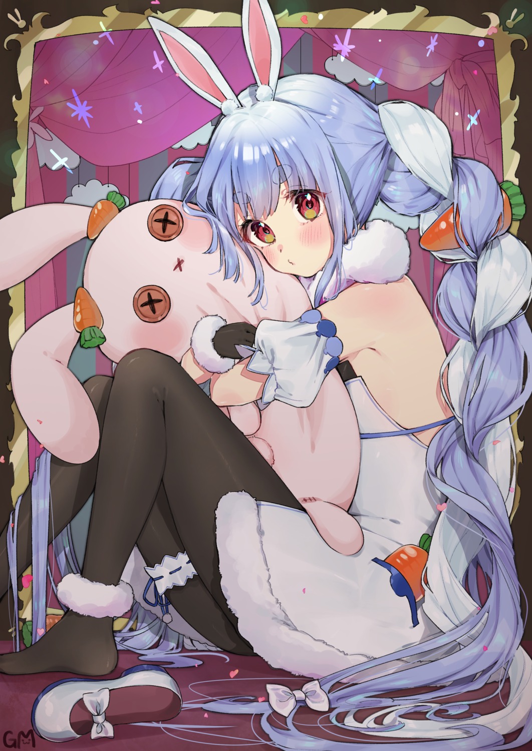 animal_ears, bunny_ears, bunny_girl, garter, hololive, idenshi_kumikae_(kabe_choron), pantyhose, usada_pekora