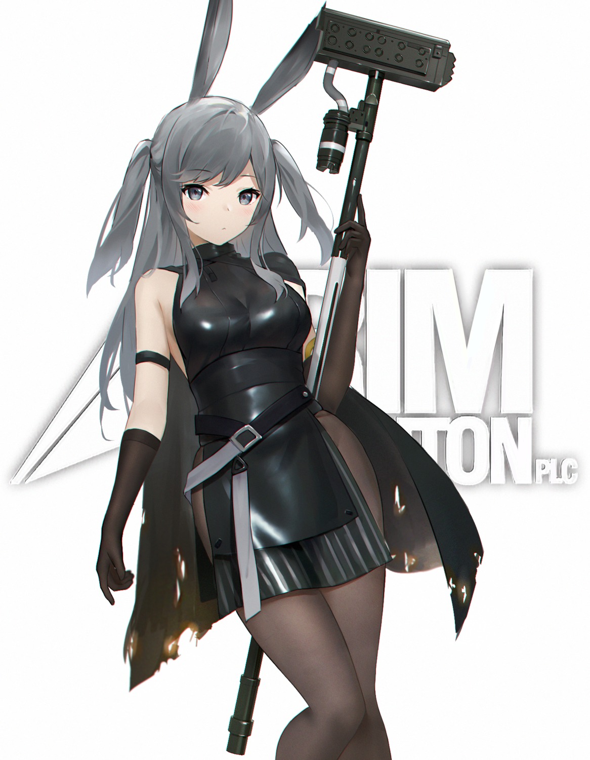 animal_ears, arknights, banxuan_c2ka, bunny_ears, pantyhose, savage_(arknights), weapon