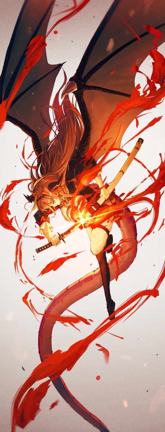 hololive, kiryuu_coco, mazel, sword, tail, wings