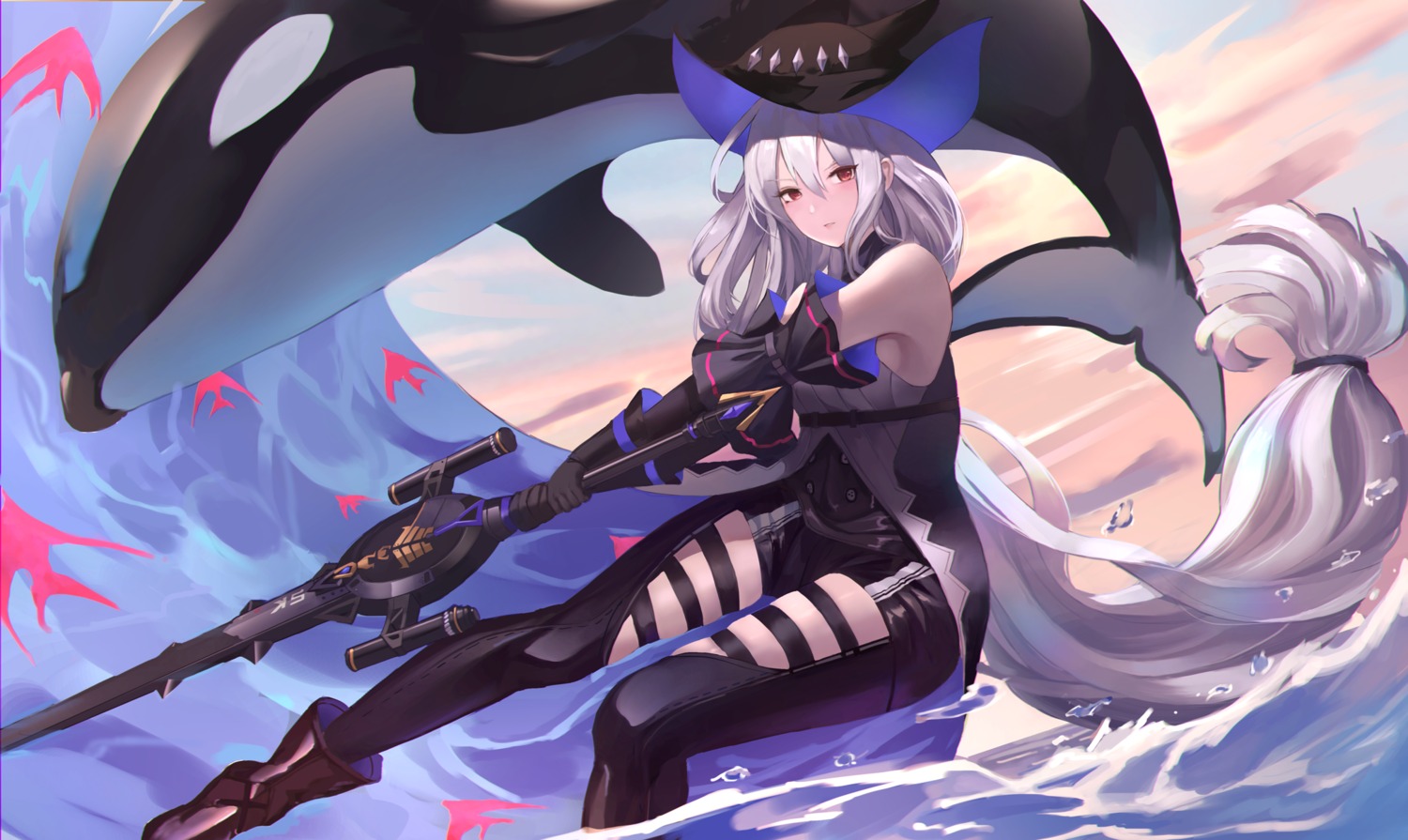 arknights, eru_(eru_illust), garter, skadi_(arknights), sword
