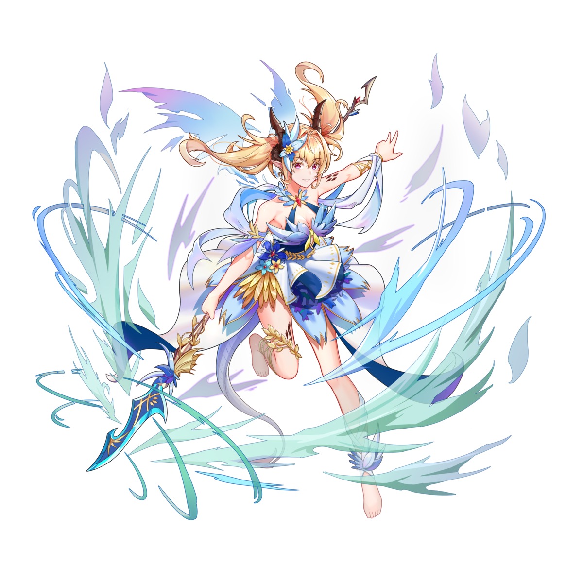 cleavage, garter, horns, tail, vic_(user_ztdh7374), weapon