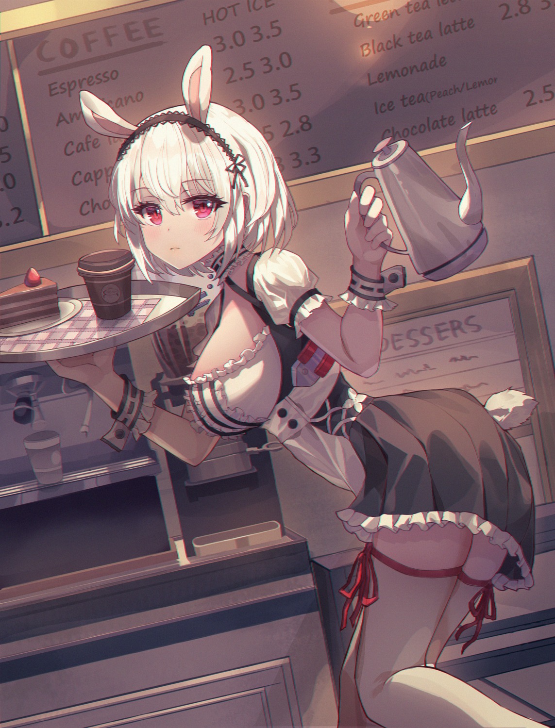 animal_ears, azur_lane, bunny_ears, maid, seemu_(wnslqjdignv_), sirius_(azur_lane), tail, thighhighs, waitress