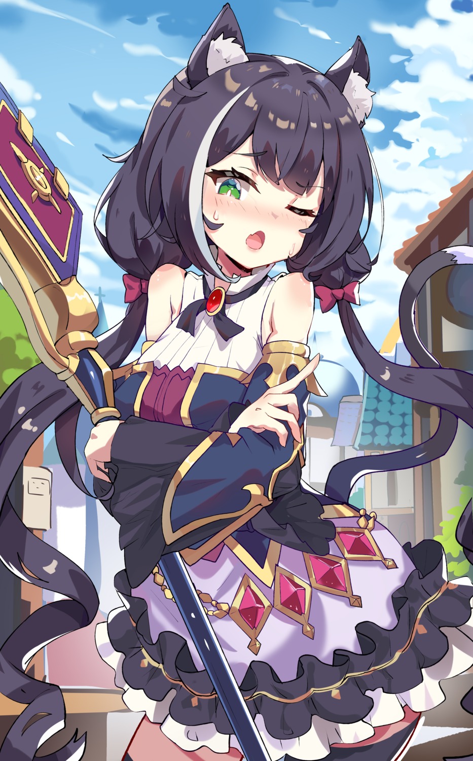 14c, animal_ears, breast_hold, karyl_(princess_connect), nekomimi, princess_connect!, princess_connect!_re:dive, tail