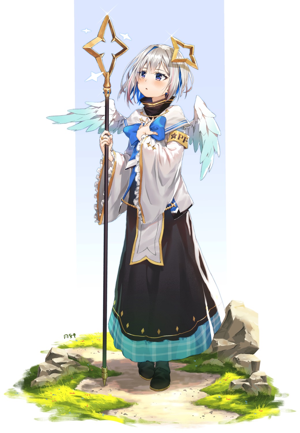 amane_kanata, angel, hololive, tsukino_(nakajimaseiki), weapon, wings