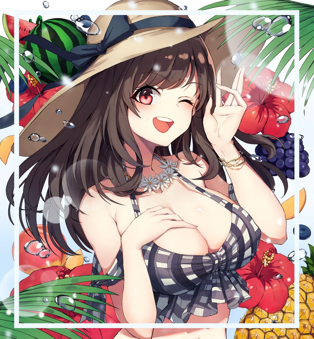 bikini_top, breast_hold, chirang, cleavage, swimsuits, the_idolm@ster, the_idolm@ster_shiny_colors, tsukioka_kogane