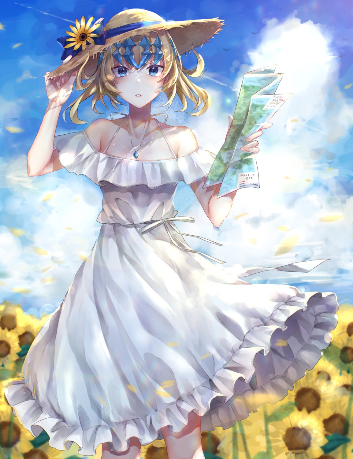 dress, fate/grand_order, hitomin_(ksws7544), pollux_(fate/grand_order), skirt_lift, summer_dress