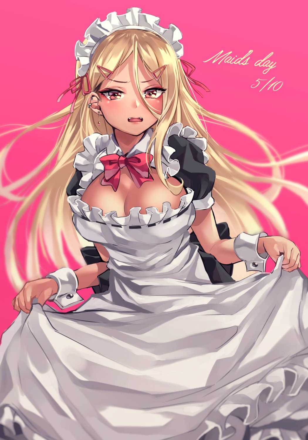 cleavage, maid, shashaki, skirt_lift