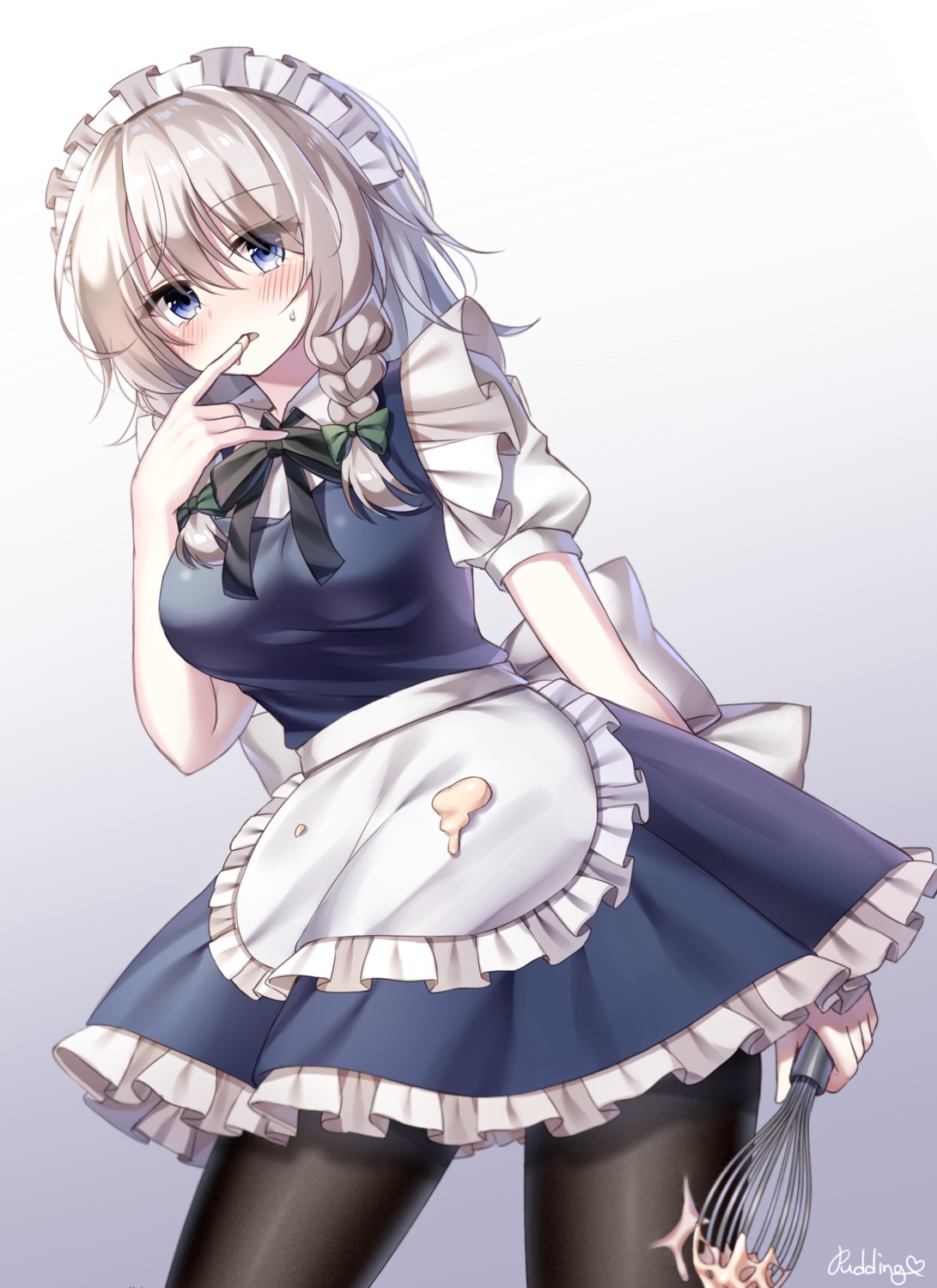 cream, izayoi_sakuya, maid, pantyhose, pudding_(skymint_028), touhou
