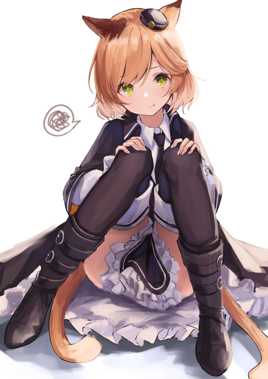 animal_ears, arknights, knoy3356, mousse_(arknights), skirt_lift, tail, thighhighs