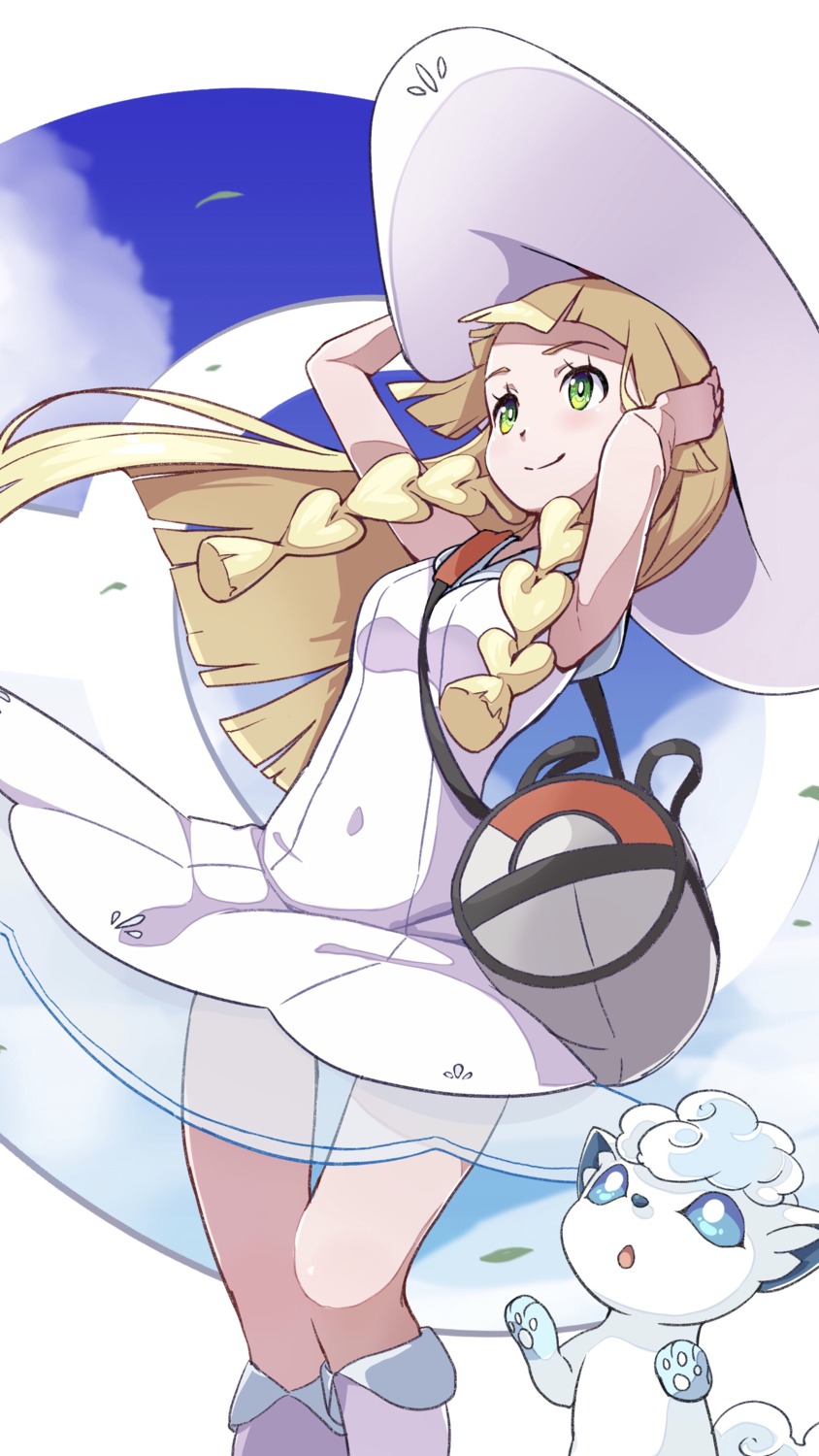 dress, lillie_(pokemon), miu_(angelo_whitechoc), pokemon, pokemon_sm, pokemon_usum, see_through, skirt_lift