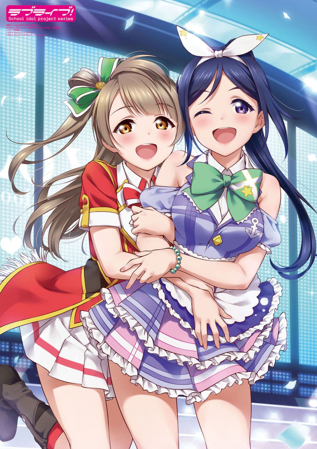 crossover, inou_shin, love_live!, love_live!_(series), love_live!_sunshine!!, matsuura_kanan, minami_kotori, uniform