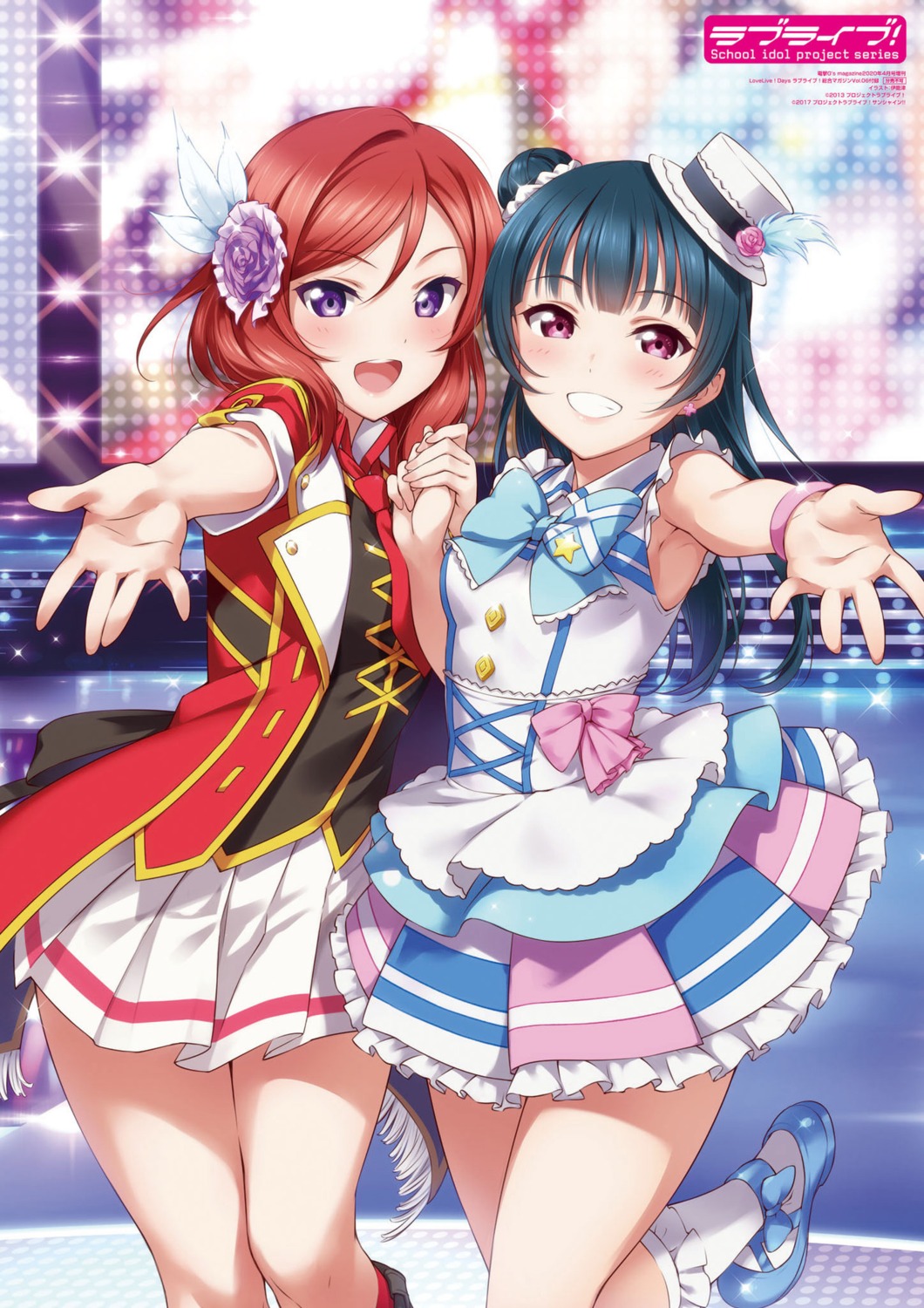 crossover, inou_shin, love_live!, love_live!_(series), love_live!_sunshine!!, nishikino_maki, tsushima_yoshiko, uniform