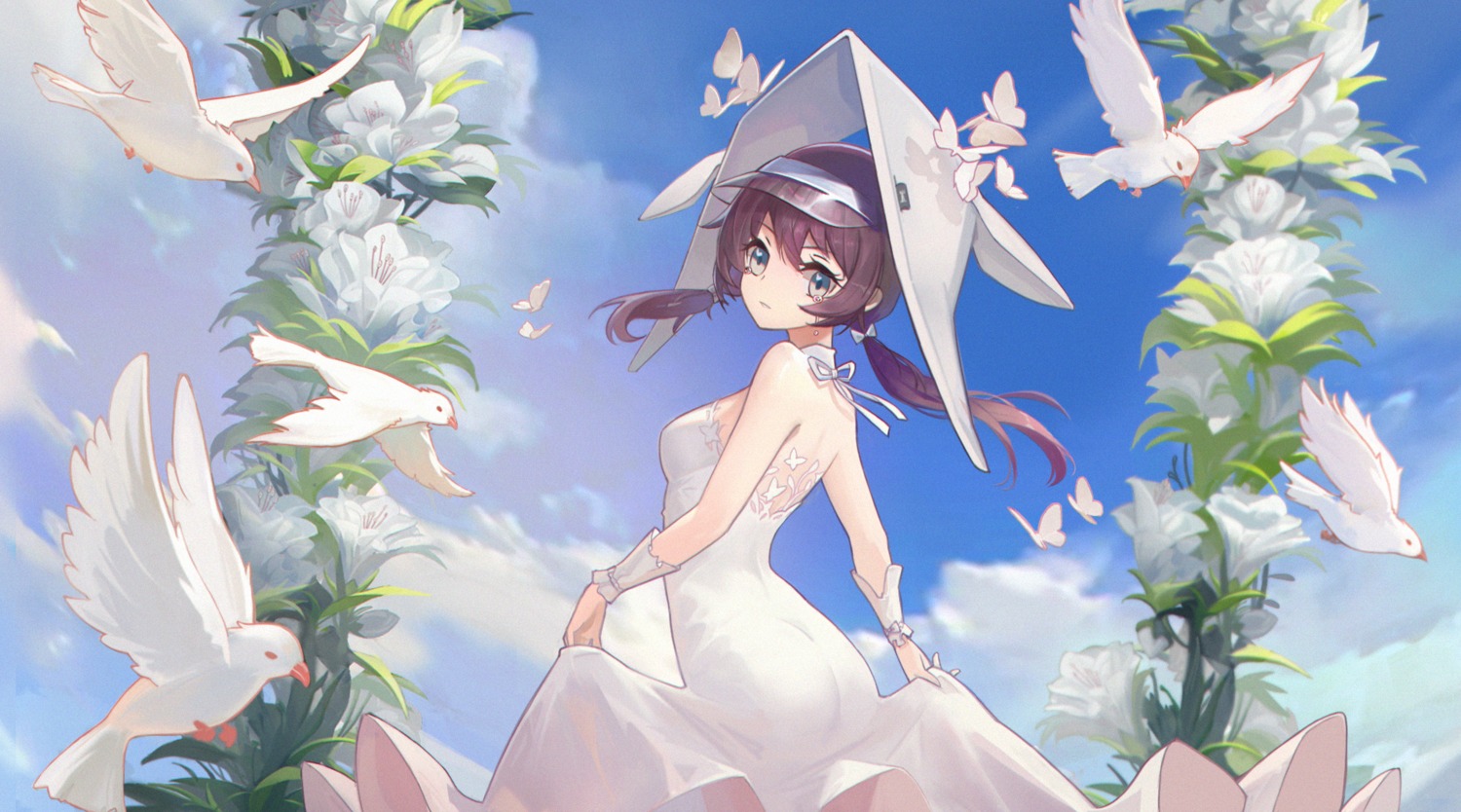 arknights, ass, dress, purestream_(arknights), skirt_lift, wedding_dress, yizhibao
