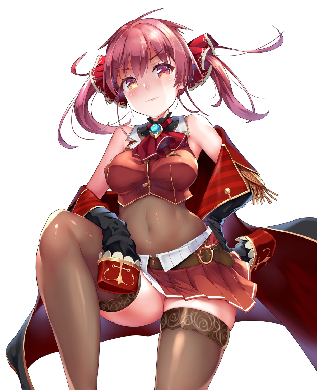 heterochromia, hololive, houshou_marine, mogmog, see_through, skirt_lift, thighhighs
