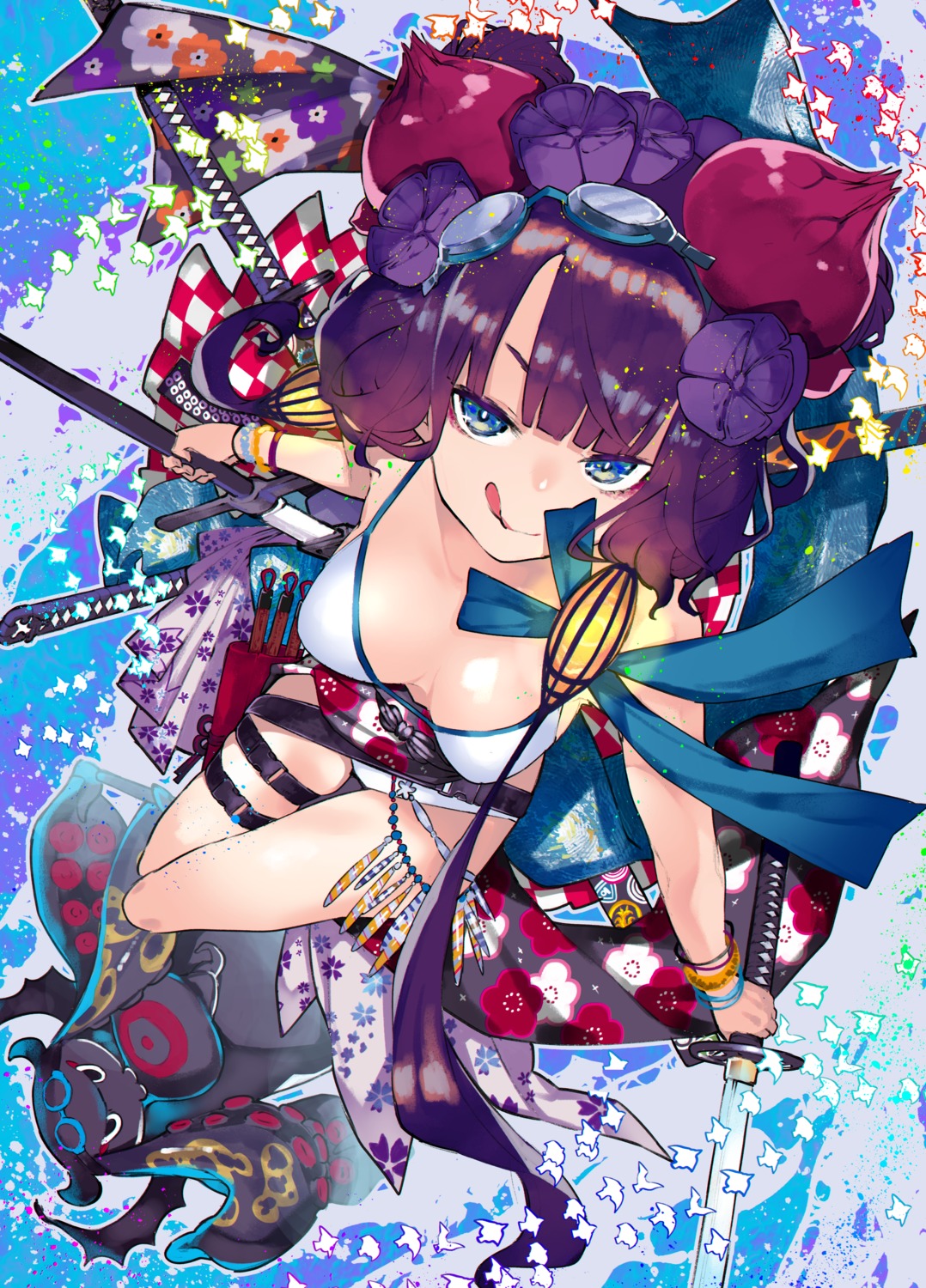 fate/grand_order, garter, katsushika_hokusai_(fate), swimsuits, sword, tulip