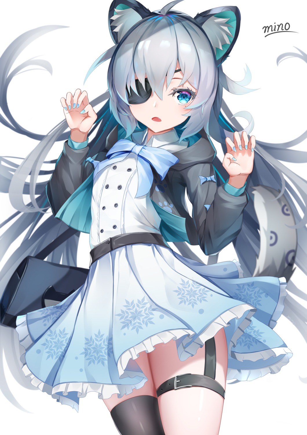 animal_ears, dress, eyepatch, garter, minoominoomi, thighhighs