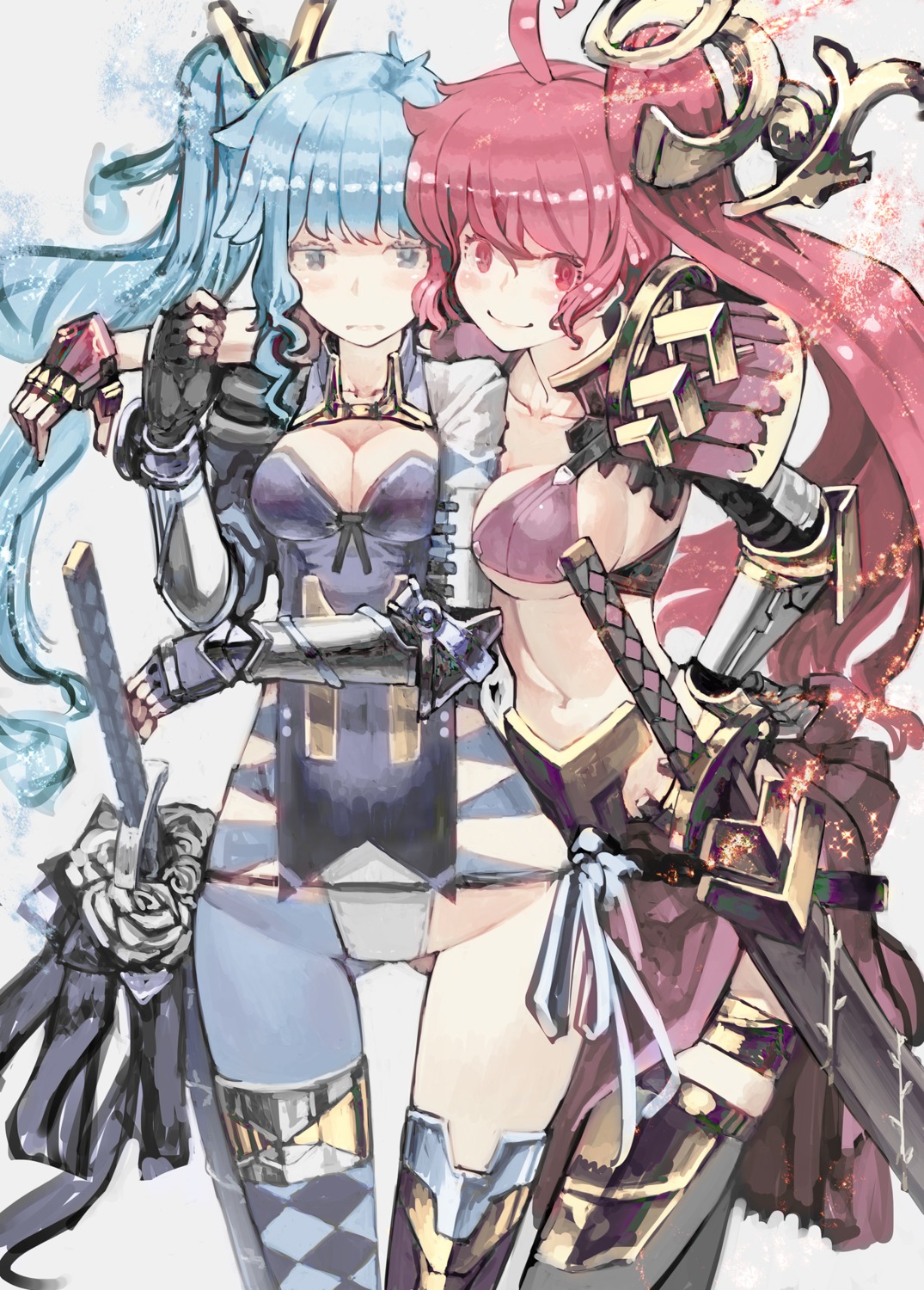 armor, bikini_armor, sword, tefec, thighhighs, yuri