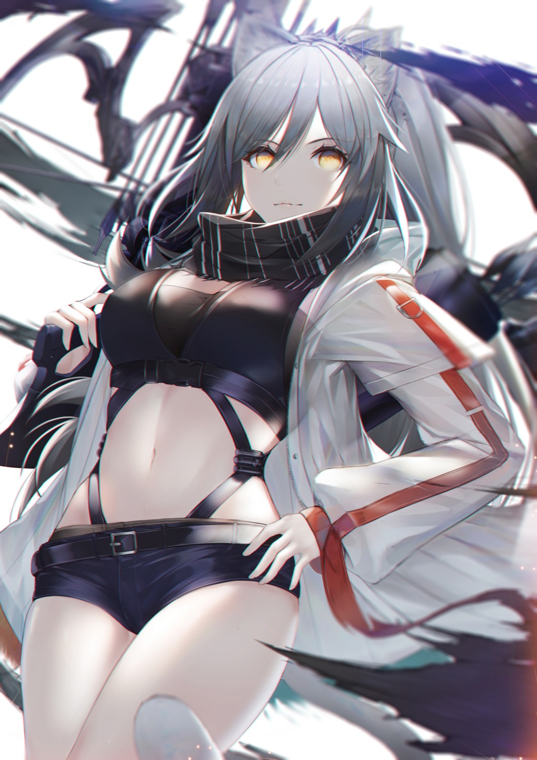 animal_ears, arknights, mari_(doraerin0), schwarz_(arknights), tail, weapon