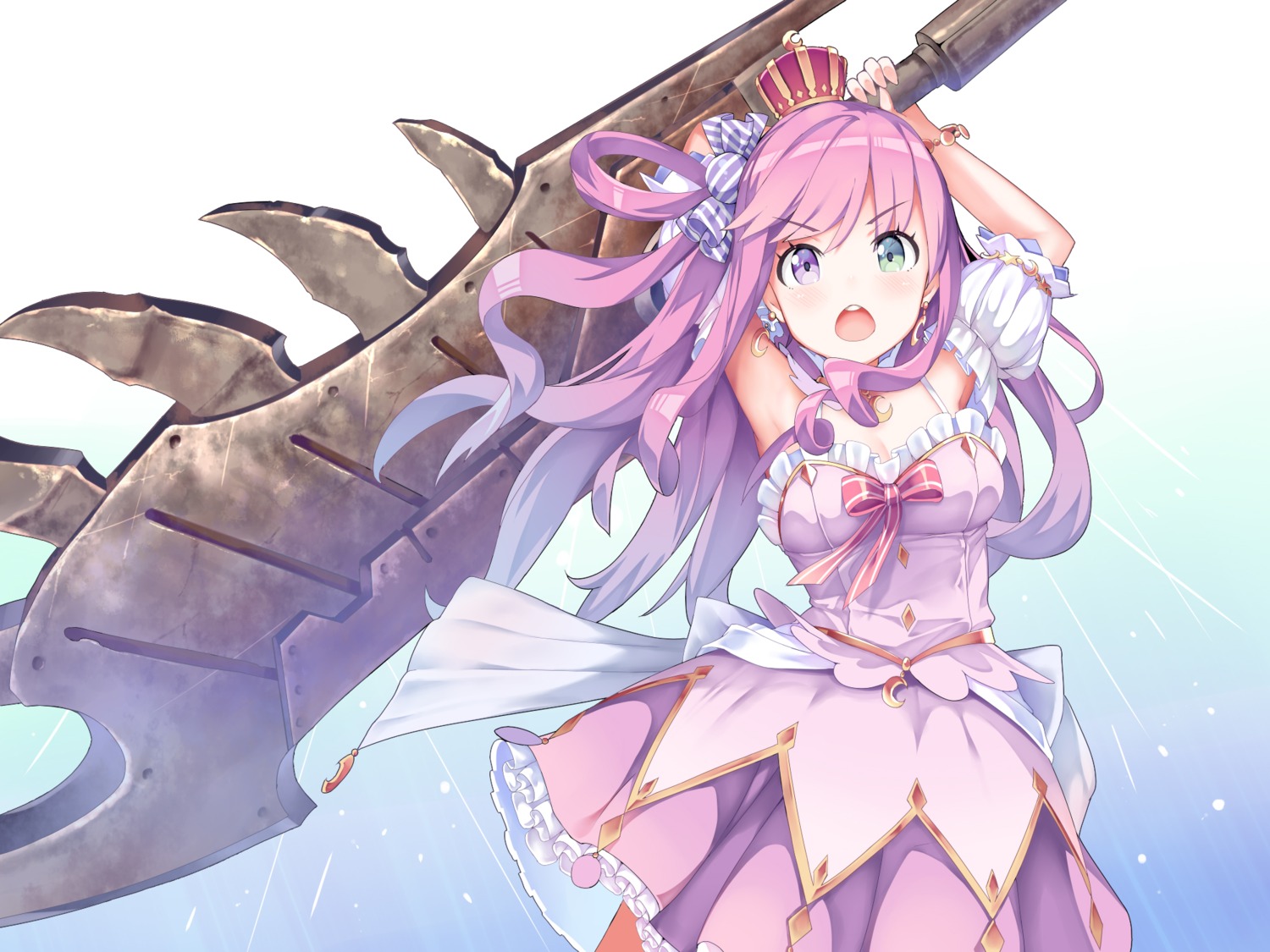 cleavage, dress, heterochromia, himemori_luna, hololive, mogmog, weapon