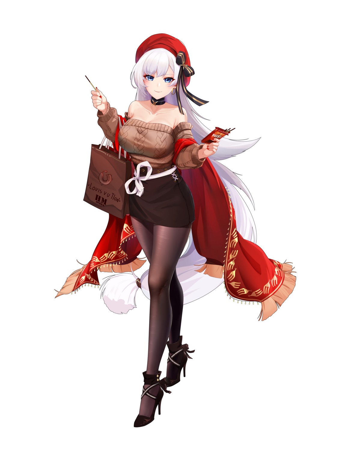 azur_lane, belfast_(azur_lane), cleavage, haimian-v-, heels, no_bra, pantyhose, sweater