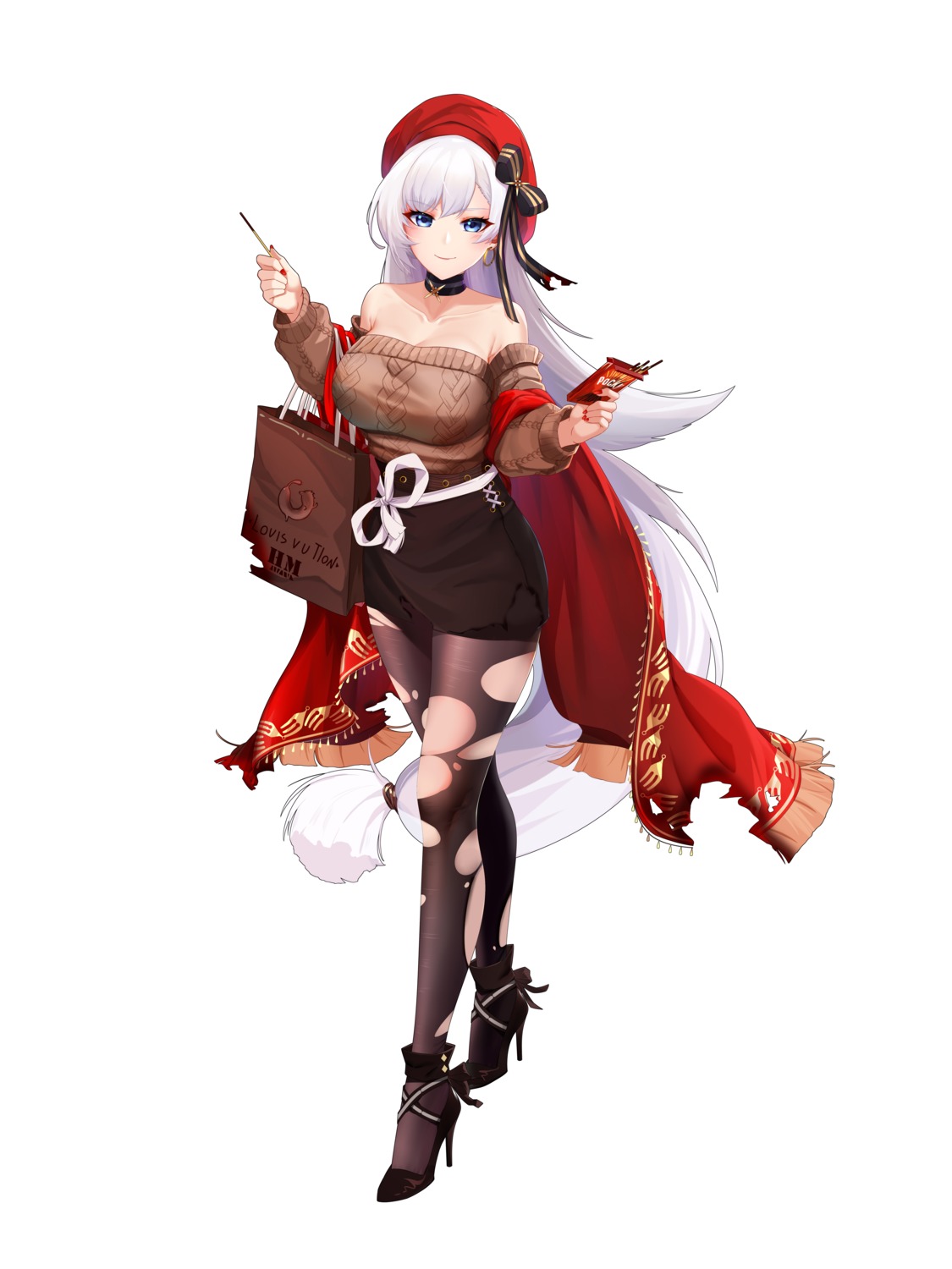 azur_lane, belfast_(azur_lane), cleavage, haimian-v-, heels, no_bra, pantyhose, sweater