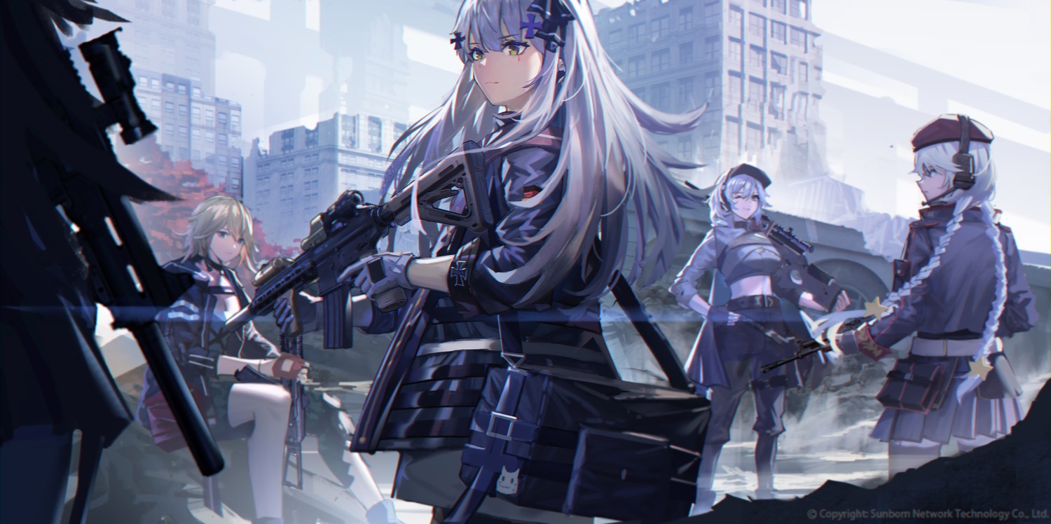ak-74u_(girls_frontline), doren, girls_frontline, gun, headphones, hk416_(girls_frontline), ots-12_(girls_frontline), thighhighs